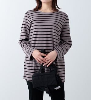 BELLUNA（ベルーナ）の「柔らかポンチ素材ボーダープルオーバー（カットソー）」｜モカ&times;黒