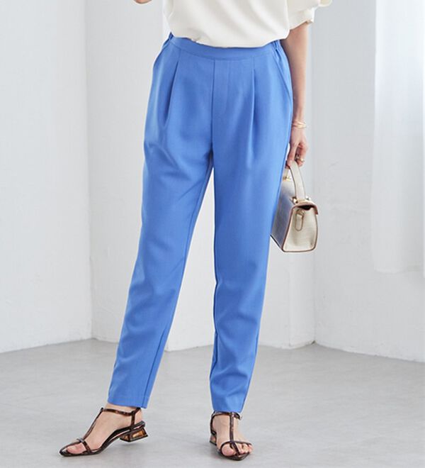 RANAN（ラナン）の「【ひんやり・ＵＶ】機能付麻調美脚タックテーパードパンツ（フルレングスパンツ）」｜詳細画像