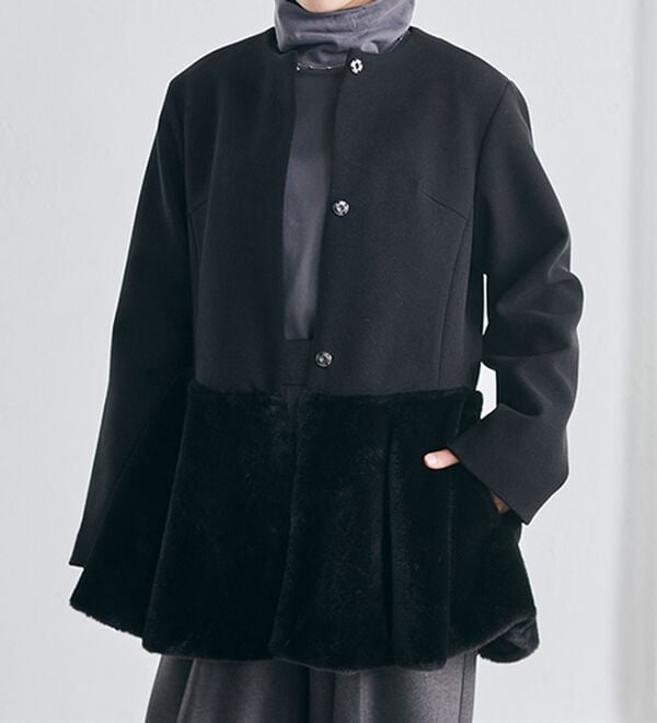 RANAN（ラナン）の「ペプラムファー切替コート（ハーフコート）」｜詳細画像