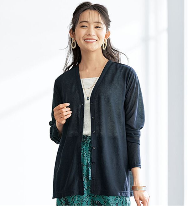 BELLUNA（ベルーナ）の「持ち運びに便利！ＵＶ対策シアーカーディガン（その他カーディガン）」｜ネイビー