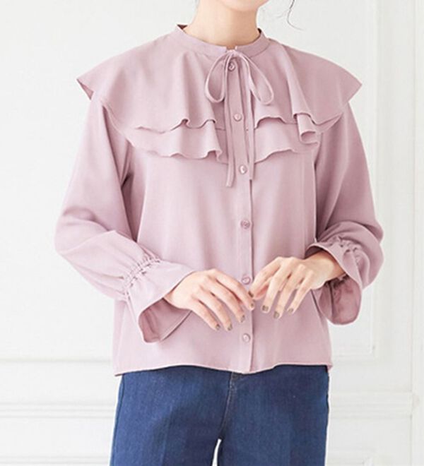 【ピンク】ラッフルカラーブラウス hazeラッフルカラーブラウス(チェリー) – hatsutoki ONLINE STORE