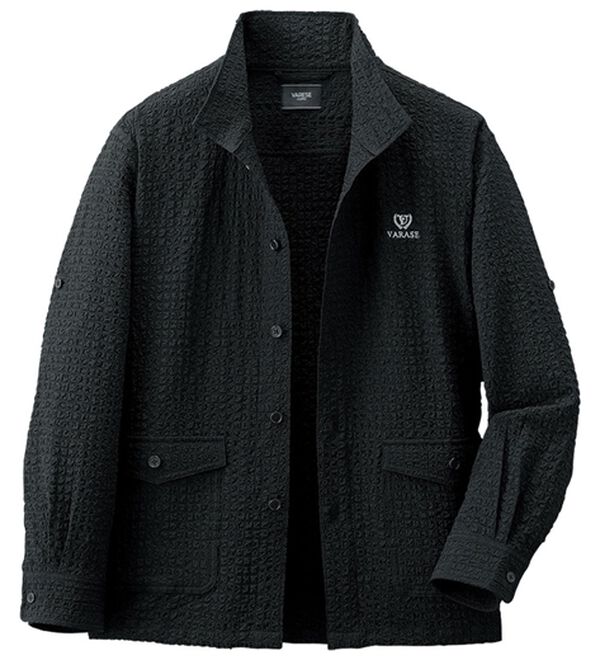 「涼感スタイリッシュブルゾン（メンズジャケット）」｜ブラック(サッカー素材)