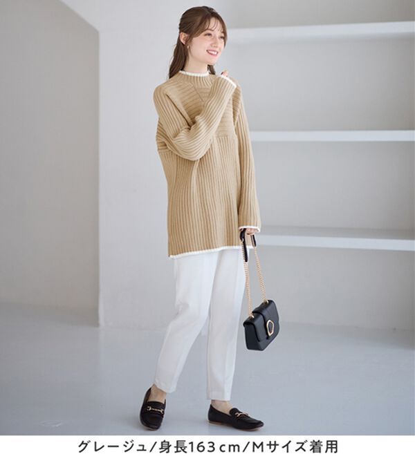 alotta（アロッタ）の「パチパチしにくい！洗えるリブ切替配色ニットプルオーバー（ニット・セーター）」｜詳細画像