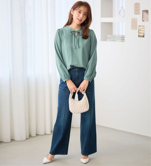 alotta（アロッタ）の「ピンタックデザインリボンブラウス（ブラウス）」｜詳細画像
