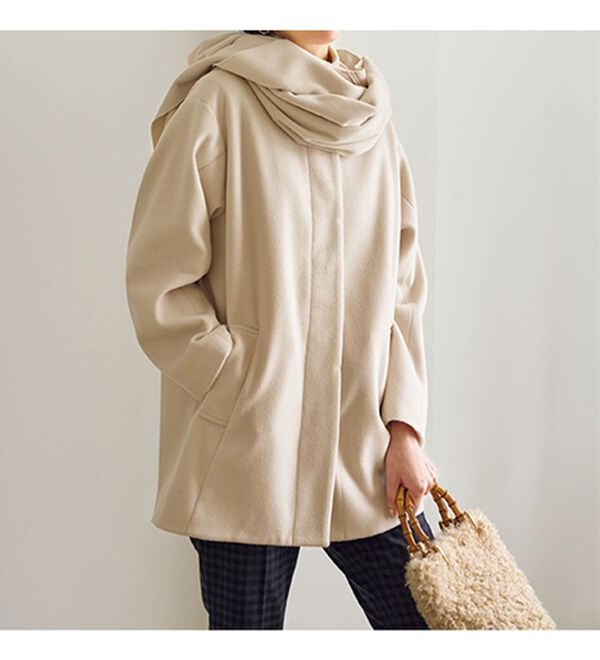 VINNO（ヴィノ）の「フーディストール付スタンドカラーコート（ハーフコート）」｜詳細画像