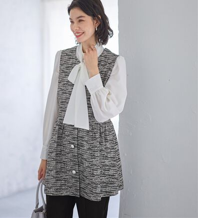 GeeRA（ジーラ）の「入学・卒業にも！華やかニットツイードペプラムジレベスト（ベスト）」