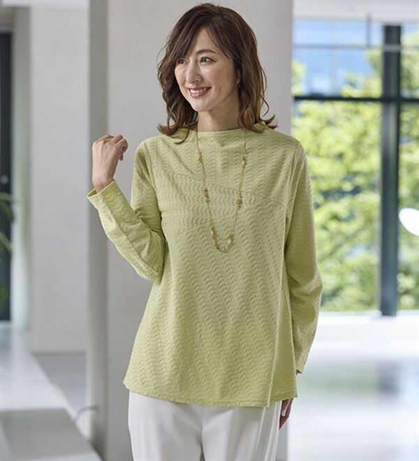 BELLUNA（ベルーナ）の「波柄ジャカード切替デザインプルオーバー（カットソー）」｜詳細画像