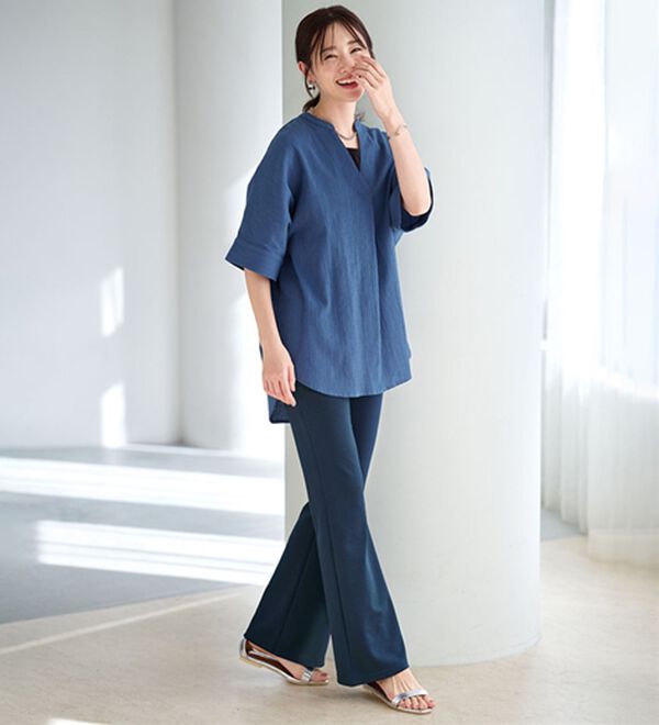 BELLUNA（ベルーナ）の「シュッと体型カバー！ジャストフィットフレアーパンツ（フルレングスパンツ）」｜詳細画像