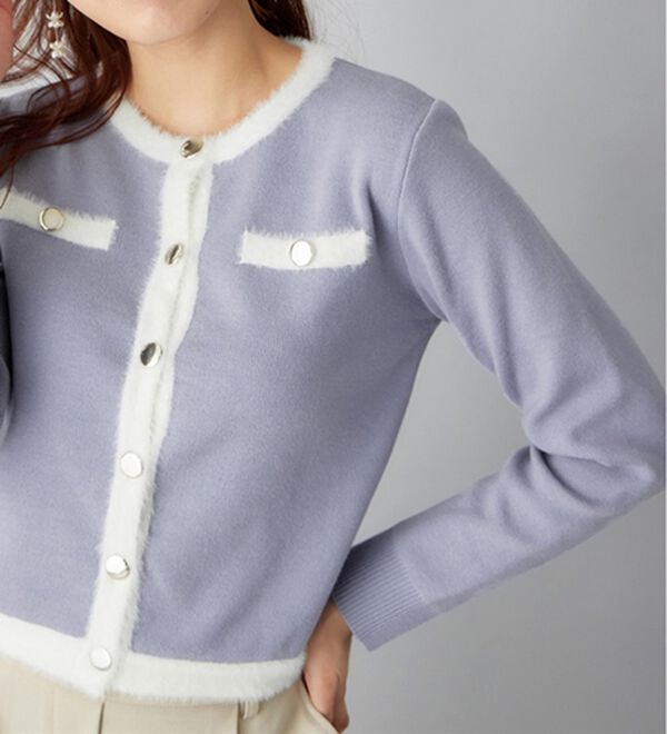 美人百花掲載】洗える！もっちりタッチフェザー配色ショート丈ニット