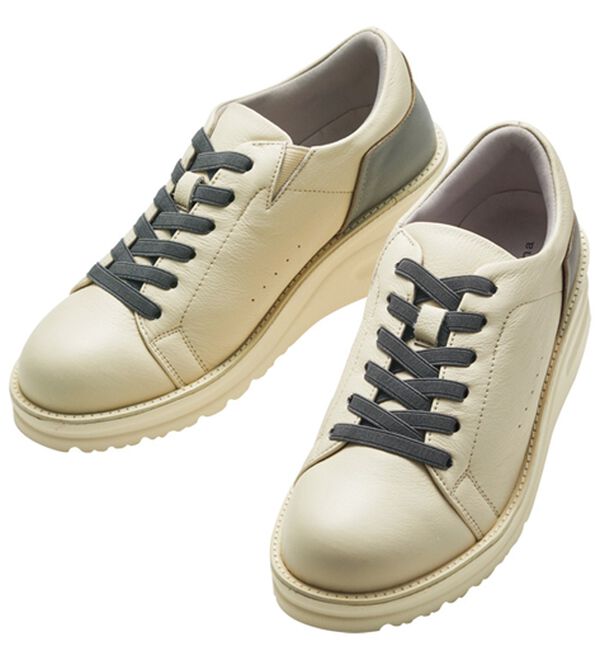 ルフラン（ルフラン）の「＜ラシーナリュクス＞４Ｅ牛革アウトステッチシューズ（フラットシューズ）」｜アイボリー&times;グレー