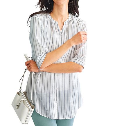 BELLUNA（ベルーナ）の「スラブ素材スキッパーデザインシャツチュニック（チュニック）」