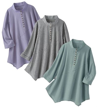 BELLUNA（ベルーナ）の「【３枚組】綿１００％スラブ素材切替ブラウス（ブラウス）」