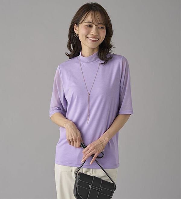 BELLUNA（ベルーナ）の「【５分袖】チュール切替上品インナー（カットソー）」｜詳細画像