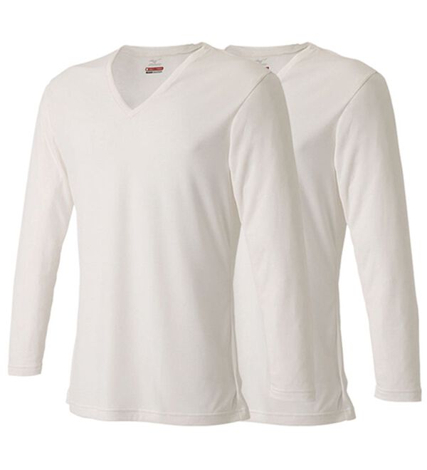 「【２枚組】＜ミズノ＞ブレスサーモアンダーウエア　長袖シャツ（メンズ肌着・インナーウェア）」｜オフホワイト