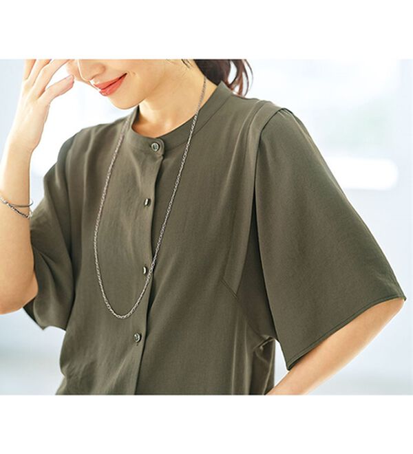 BELLUNA（ベルーナ）の「【快適Ｌａｂ．】お手入れ楽々ビンテージ調素材ブラウス（ブラウス）」｜詳細画像