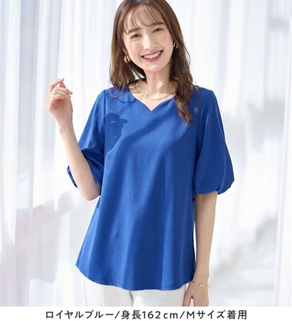 alotta（アロッタ）の「【接触冷感】パフ袖ハートネックブラウスＴシャツ（ブラウス）」｜詳細画像