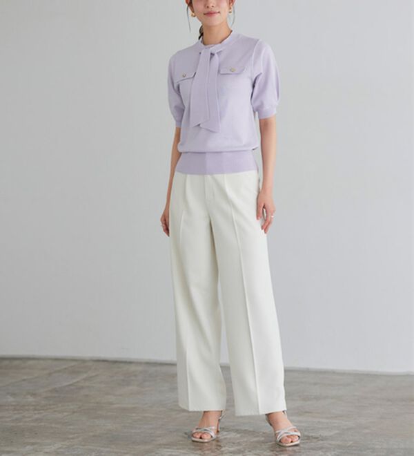 Pierrot（ピエロ）の「リネンタッチボウタイポケットニット（ニット・セーター）」｜詳細画像