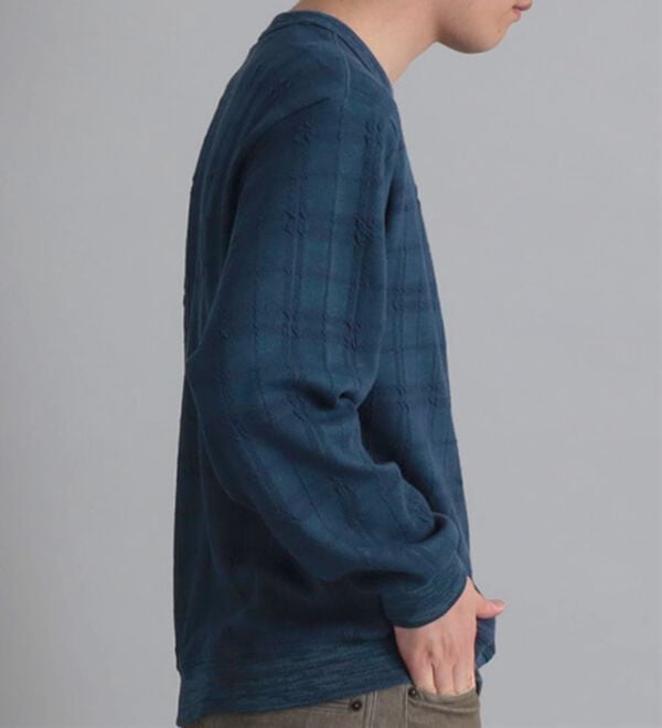 「＜コムルヴァン・オム＞チェック柄ふくれジャカードトレーナー（メンズトレーナー）」｜詳細画像