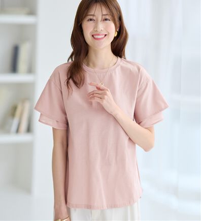 alotta（アロッタ）の「【接触冷感】＜丈が選べる＞袖口シフォンＴシャツチュニック（カットソー）」
