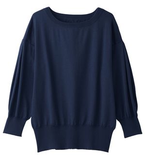 alotta（アロッタ）の「＜洗える＞柔らか綿タッチ！春これ１枚パフ袖ニット（ニット・セーター）」｜ネイビー