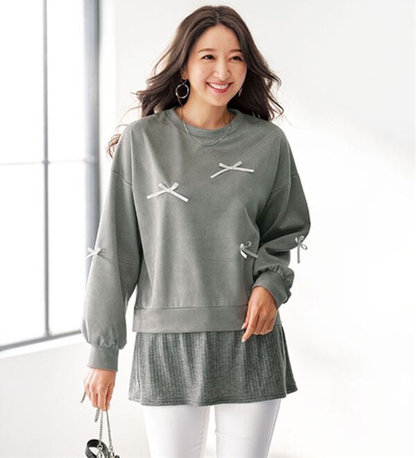 BELLUNA（ベルーナ）の「スエード調リボンモチーフチュニック（チュニック）」｜グレー系