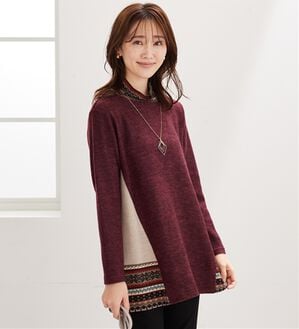 BELLUNA（ベルーナ）の「杢調サイド切替ノルディックチュニック（チュニック）」｜ボルドー