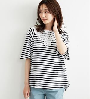 BELLUNA（ベルーナ）の「レース使いポンチョデザインプルオーバー（カットソー）」｜黒系