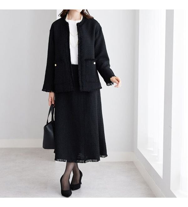 BELLUNA（ベルーナ）の「ツイード調素材フリンジ使いセットアップ（スカートスーツ）」｜詳細画像