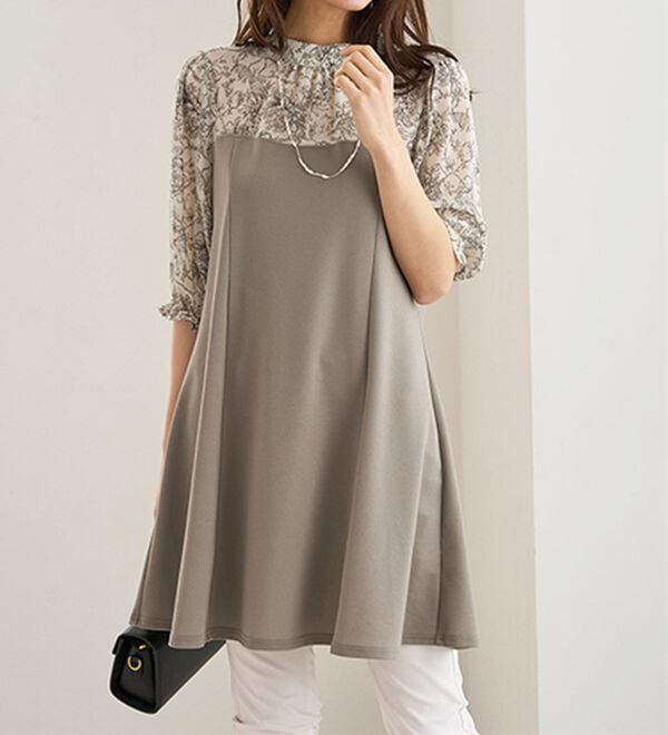 BELLUNA（ベルーナ）の「バックリボン使いプリント切替チュニック（その他ワンピース）」｜詳細画像