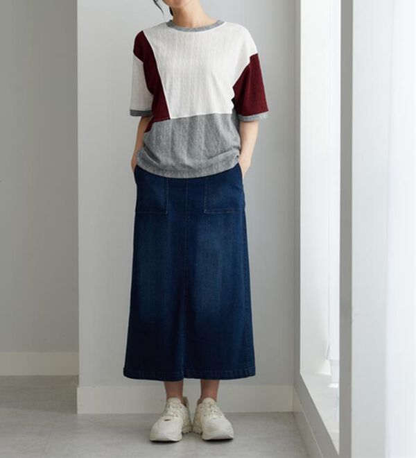 BELLUNA（ベルーナ）の「ミニケーブル柄パッチワーク風プルオーバー（カットソー）」｜詳細画像