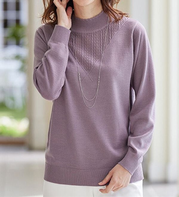 BELLUNA（ベルーナ）の「静電防止！洗えるウール入り透かし編みセーター（ニット・セーター）」｜詳細画像