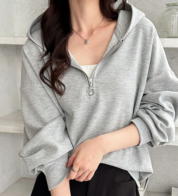 GeeRA（ジーラ）の「ハーフジップワッフルパーカー（パーカー）」｜詳細画像