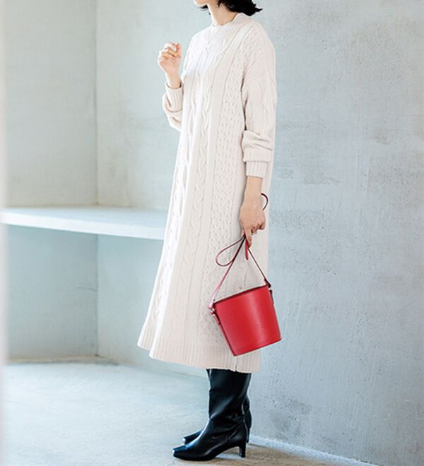 BELLUNA（ベルーナ）の「ケーブル柄ロング丈ニットワンピース（ニットワンピース）」｜詳細画像