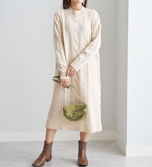 BELLUNA（ベルーナ）の「ケーブル柄ロング丈ニットワンピース（ニットワンピース）」｜詳細画像