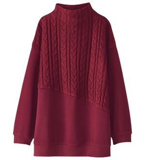 BELLUNA（ベルーナ）の「ケーブルニット使いプルオーバー（カットソー）」｜ワイン(見頃)