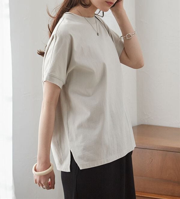 RANAN（ラナン）の「【選べる袖丈】ひんやり！＜BC＞綿100％プチハイネックＴシャツ（カットソー）」｜詳細画像