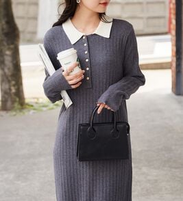 RANAN（ラナン）の「ポロカラーリブニットワンピース（ロングワンピース）」