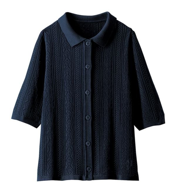 BELLUNA（ベルーナ）の「衿付き透かし編みニットカーディガン（ニットカーディガン）」｜詳細画像