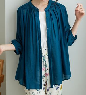 BELLUNA（ベルーナ）の「スラブ素材ギャザーデザインブラウス（ブラウス）」｜ターコイズ