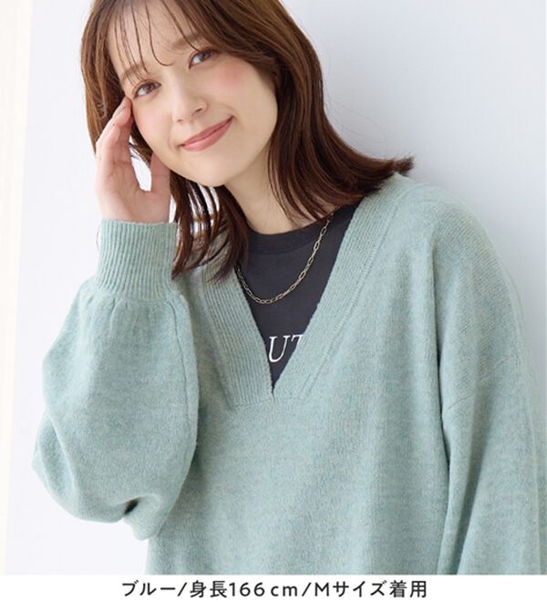 Viola e Viola（ヴィオラ エ ヴィオラ）の「【洗えるもちもち】首回りすっきり見せＶネックニット（ニット・セーター）」｜詳細画像