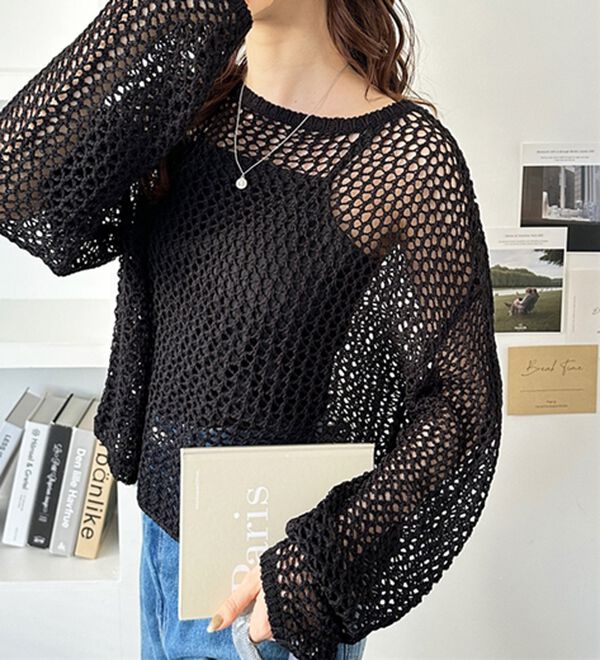 GeeRA（ジーラ）の「透かし編みメッシュニットプルオーバー（ニット・セーター）」｜詳細画像