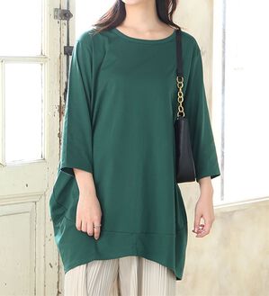 A HAPPY MARILYN（アハッピーマリリン）の「【Ｍ～８Ｌ】選べる袖！コク－ンシルエットチュニック（チュニック）」｜ボトルグリーン