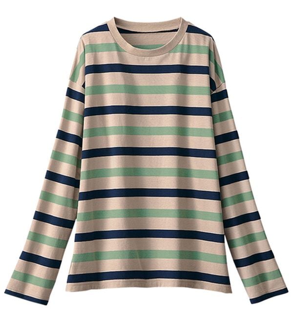 BELLUNA（ベルーナ）の「綿１００％配色ボーダープルオーバー（カットソー）」｜詳細画像