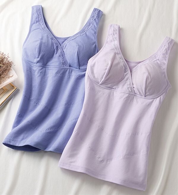 「【２色組】お腹スッキリカップ付インナー（ブラトップ・カップ付きインナー）」｜2色組