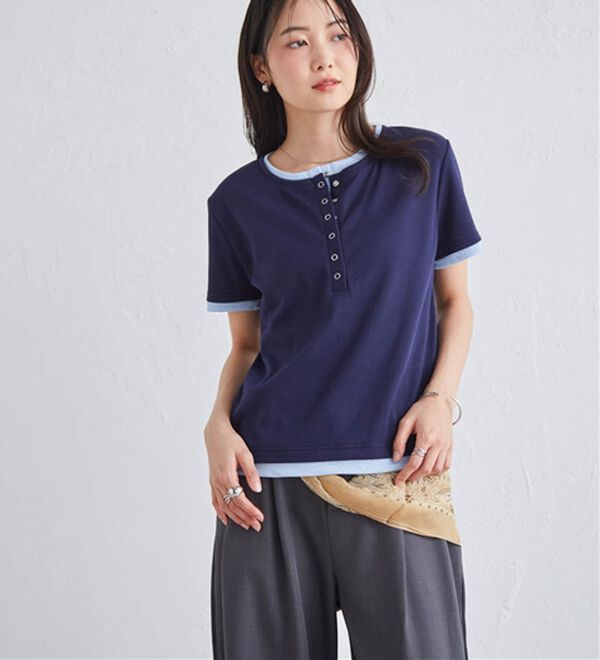 RANAN（ラナン）の「レイヤード風ヘンリーネックTシャツ（カットソー）」｜詳細画像