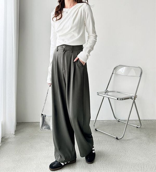 GeeRA（ジーラ）の「着心地抜群！ハイウエストダブルタックワイドパンツ（フルレングスパンツ）」｜詳細画像