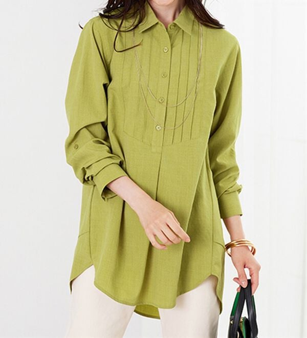 BELLUNA（ベルーナ）の「麻調素材タックデザインシャツチュニック（チュニック）」｜詳細画像