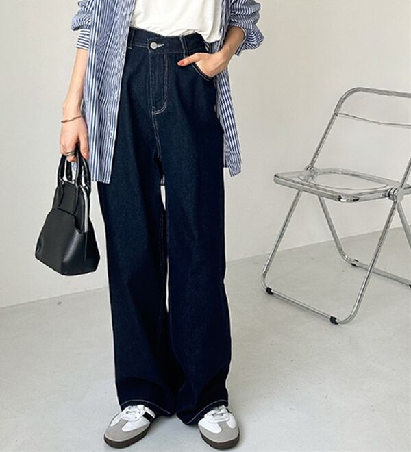 GeeRA（ジーラ）の「美脚見え！２ボタンウエストワイドデニムパンツ（フルレングスパンツ）」｜詳細画像