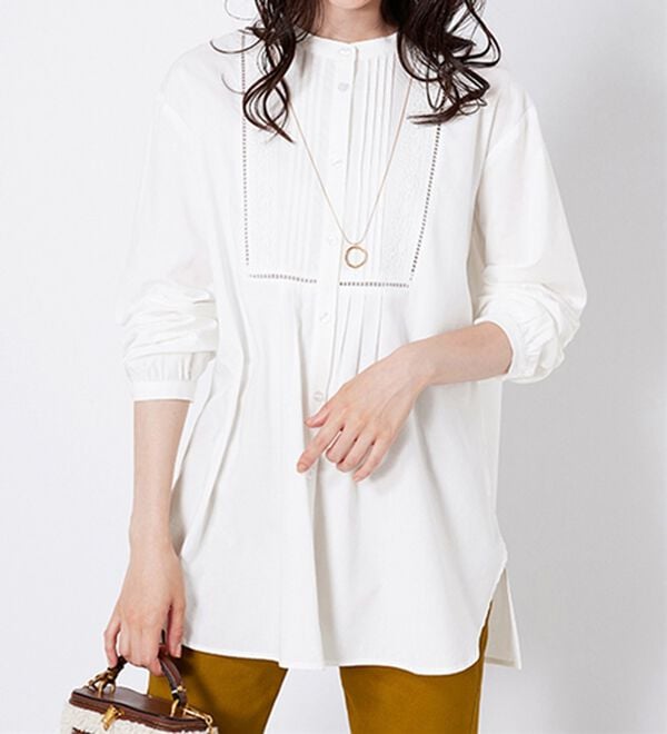 BELLUNA（ベルーナ）の「レース&times;ピンタック使いシャツチュニック（チュニック）」｜詳細画像