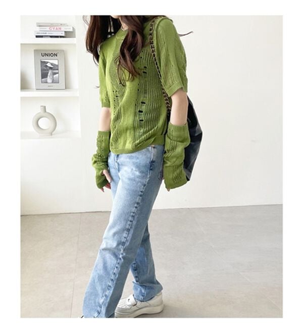 GeeRA（ジーラ）の「透かし編アームウォーマー付ニット（ニット・セーター）」｜詳細画像